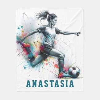 Girl Football Player action game colorful kick it Fleece Blanket