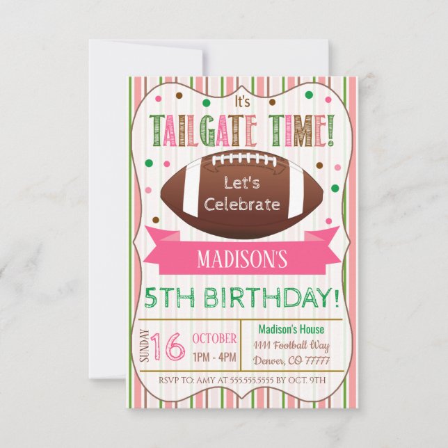 Girl Football Tailgate Birthday Invitation (Front)