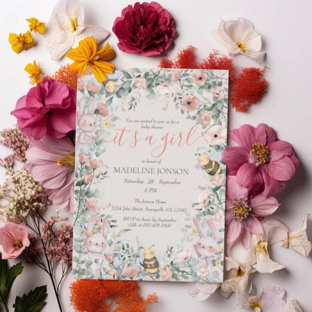 Girl Forest Animals Floral Baby Shower Invitation (Creator Uploaded)