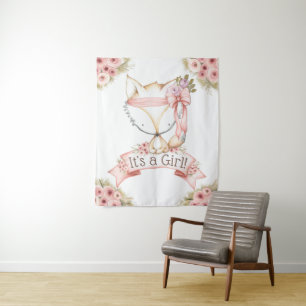 Girl Fox Baby Shower Backdrop Banner