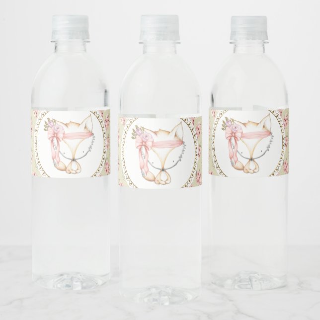 Girl Fox Baby Shower Water Bottle Label (Bottles)