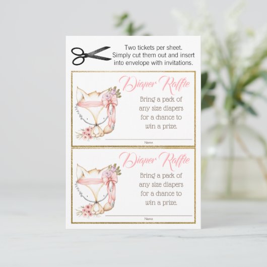 Girl Fox Diaper Raffle Tickets (Standing Front)