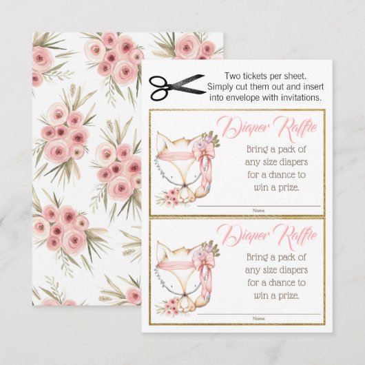 Girl Fox Diaper Raffle Tickets (Front/Back)