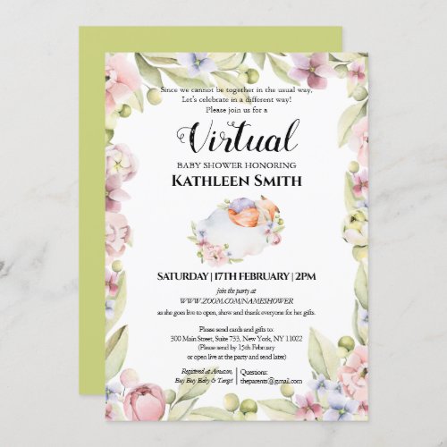 Girl Fox Elegant Floral Greenery Virtual Shower Invitation