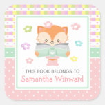 Girl Fox Pink And Green Kids Bookplate at Zazzle