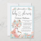 Girl Fox Pink Teal Gold Watercolor Baby Shower Invitation (Front)