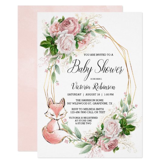 Girl Fox Watercolor Floral Baby Shower Invitation Zazzle Com Girl Fox Watercolor Floral Baby Shower Invitation Zazzle Com