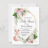 Girl Fox Watercolor Floral Baby Shower Invitation (Front)