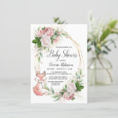 Girl Fox Watercolor Floral Baby Shower Invitation (Standing Front)