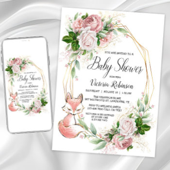 Girl Fox Watercolor Floral Baby Shower Invitation by The_Baby_Boutique at Zazzle