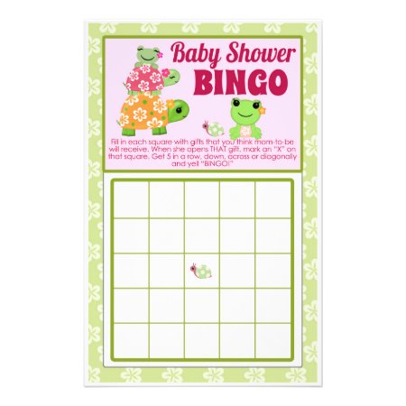 Girl Frog Baby Shower Game Bingo Sheet