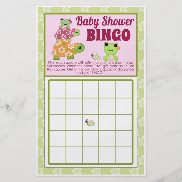 Girl Frog Baby Shower Game BINGO Sheet