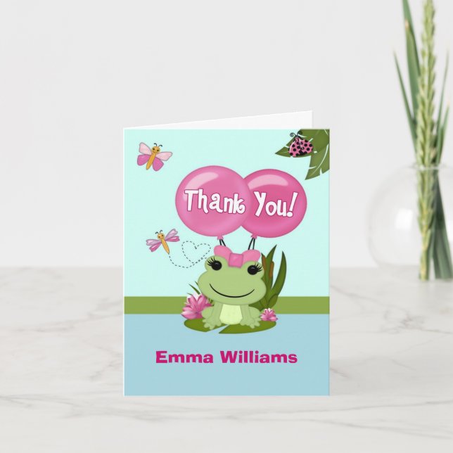 Girl FROG birthday Thank You Note Card (Front)