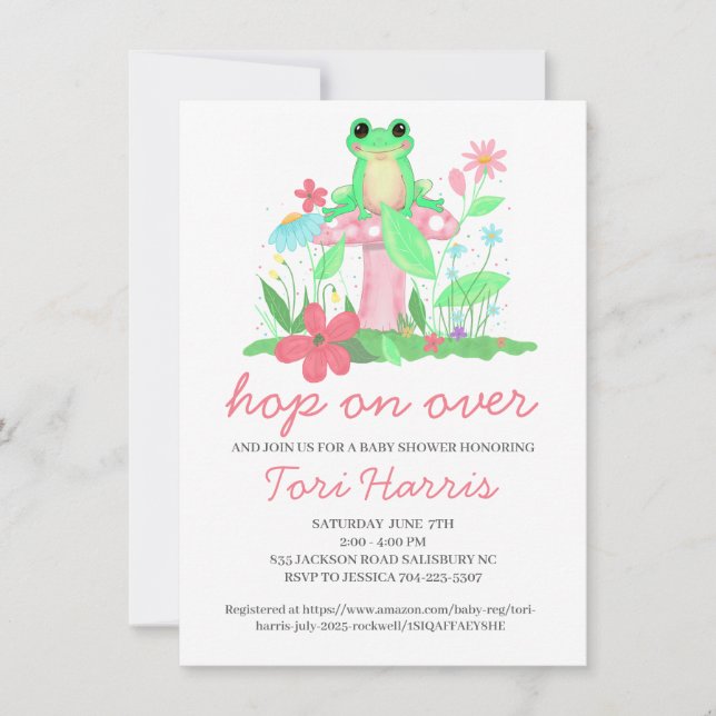 Girl Frog Hop on Over Baby Shower Invitation (Front)