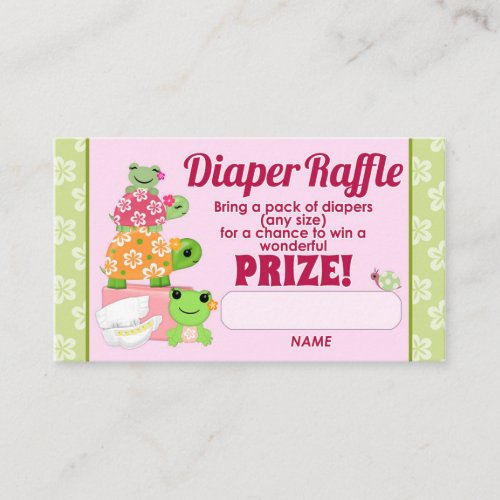 Girl Frog Turtle Pink Diaper Raffle Tickets 100pk Enclosure Card