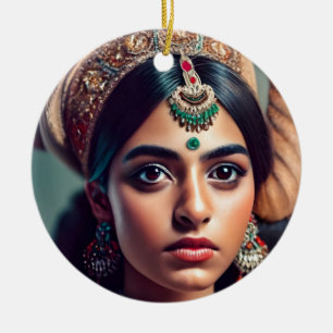  girl from India Decorated with gold Ceramic Ornament