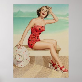 Girl Fun On The Beach Pin Up Art Poster by VintagePinupStore at Zazzle