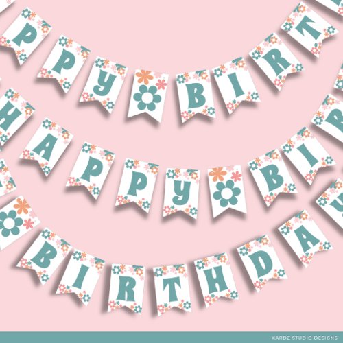 Girl Fun Retro Birthday Party Bunting Flags