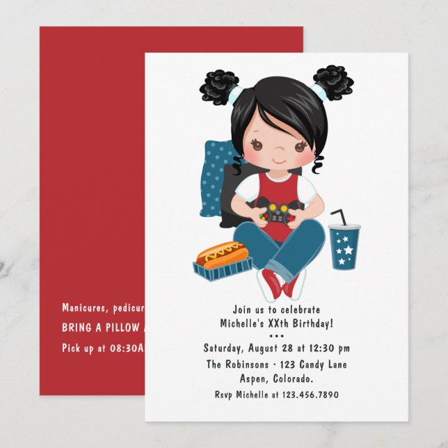 Girl Game Night Video Game Sleepover Party Invitation (Front/Back)