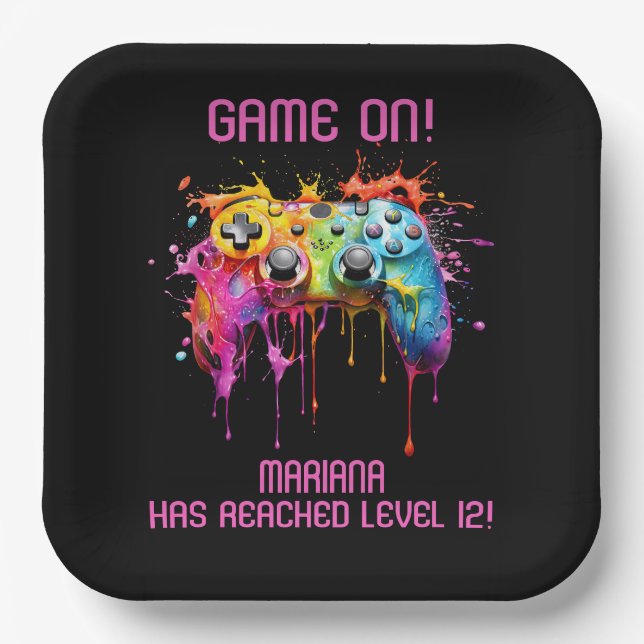 Girl Gamer Pink Video Game Party Paper Plates (Front)