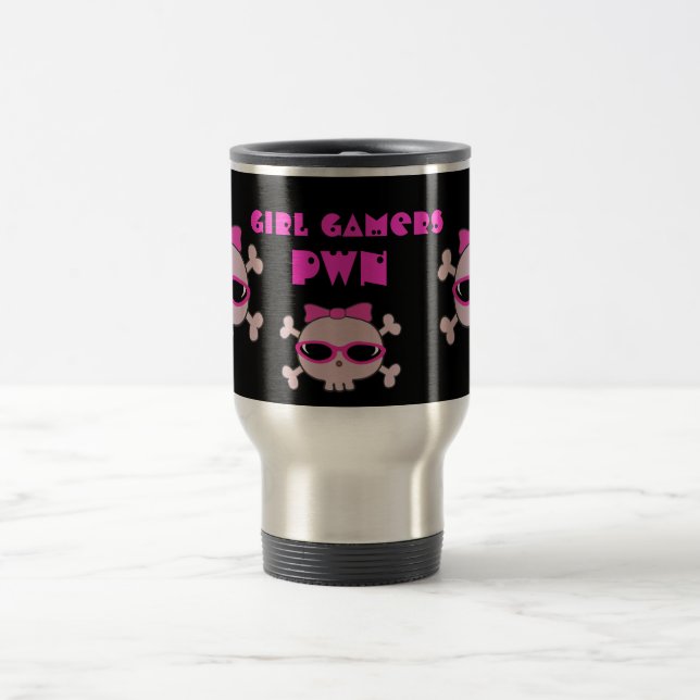 Girl Gamers pwn Skulls With Sunglasses Travel Mug (Center)