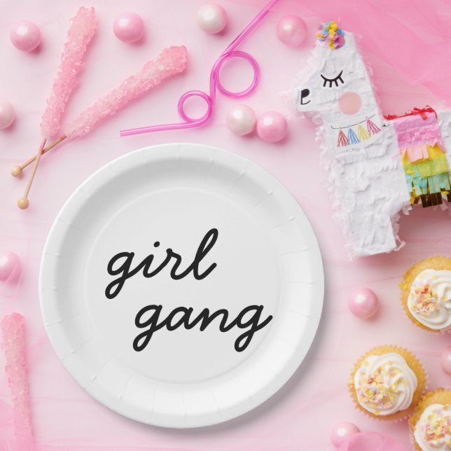 girl gang cute modern feminist girl power script  paper plates (Party)