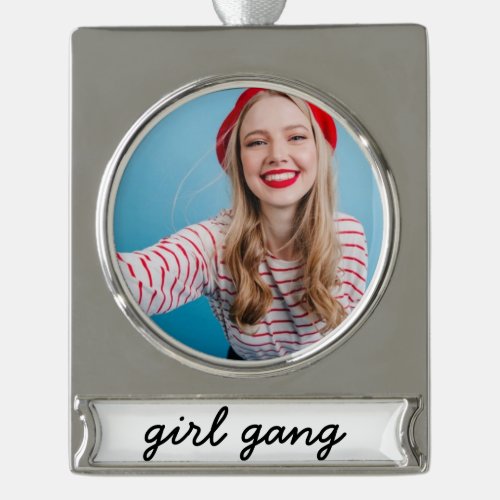 girl gang cute modern feminist girl power script  silver plated banner ornament