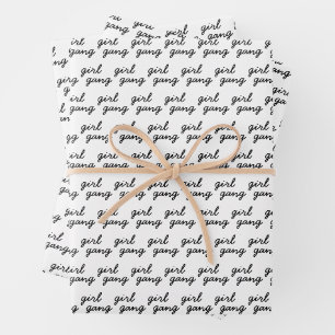 girl gang cute modern feminist girl power script wrapping paper sheets