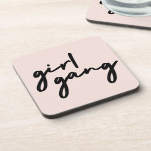 Girl Gang   Cute Pink Girl Power Modern Feminist Beverage Coaster