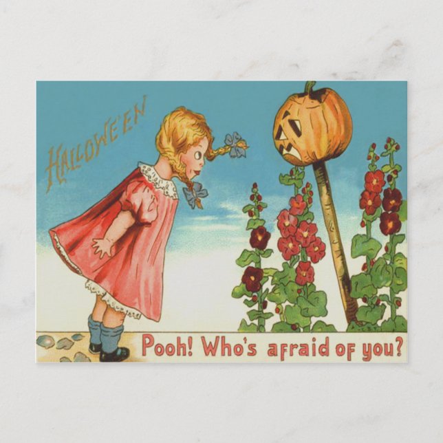 Girl Garden Jack O Lantern Pumpkin Postcard (Front)