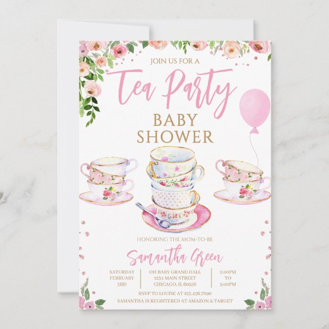 Girl Garden Tea Party Baby Shower Invitation (Front)