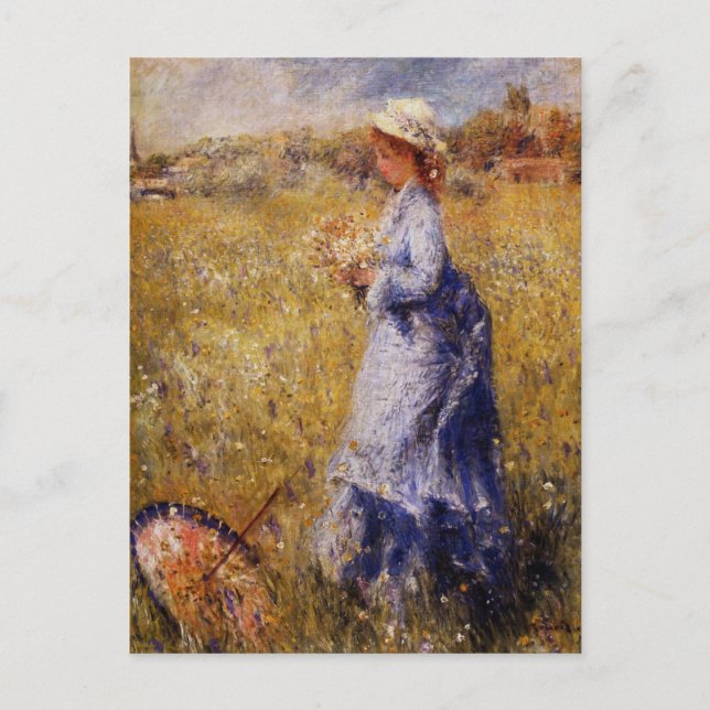 Girl Gathering Flowers by Renoir Postcard (Front)