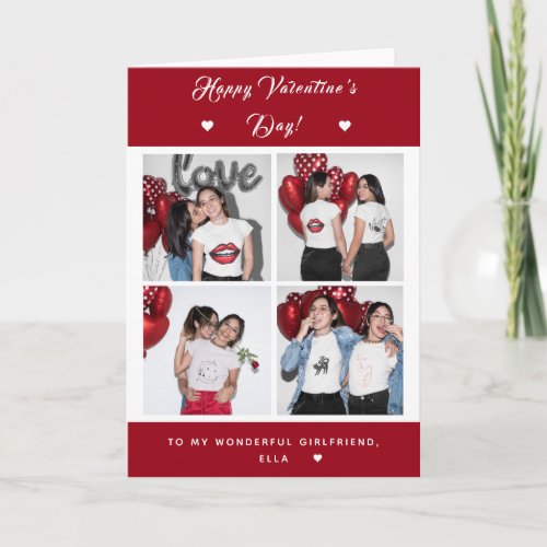 Girl Gay Couple 4 Photo Collage Valentines Day Red Card