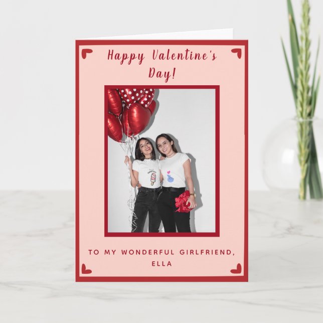 Girl Gay Couple Photo Valentine's Day Romantic     Card (Front)