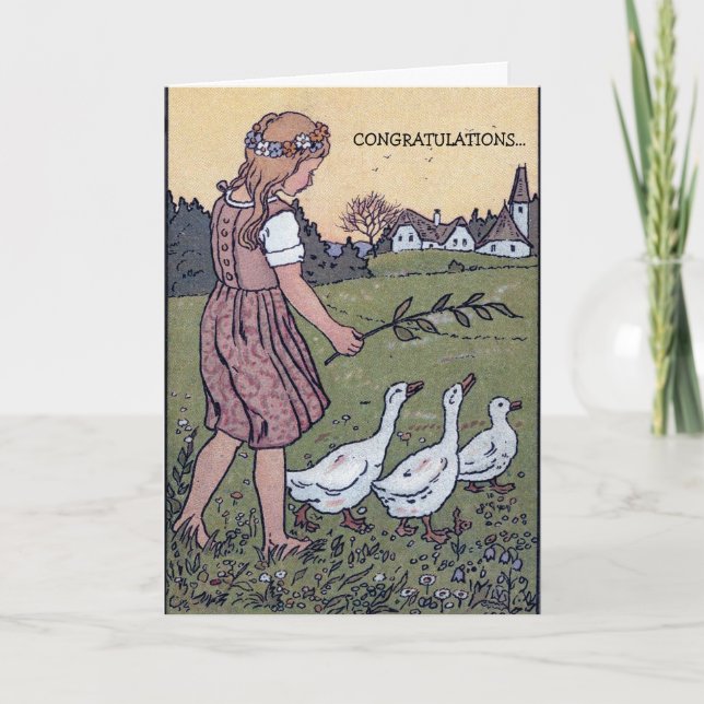 Girl geese heading home Dutch greeting card (Front)