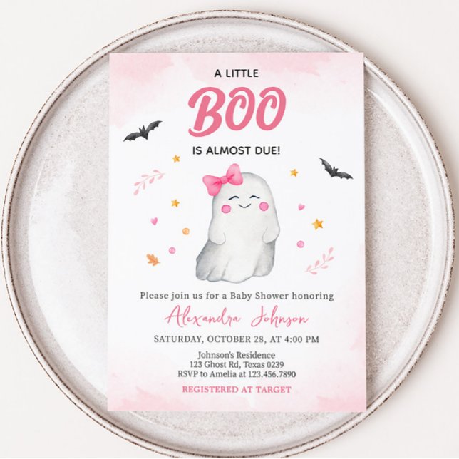 Girl Ghost Halloween Baby Shower Invitation (Pink Ghost Baby Shower Invitation)