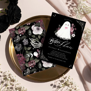Girl Ghost Little Boo Floral Gothic Baby Shower Invitation