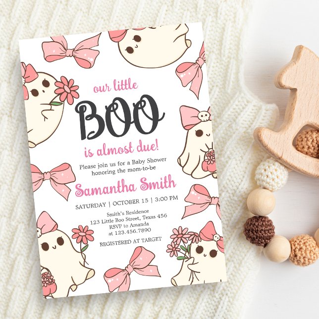 Girl Ghost Little Boo Halloween Baby Shower Invitation (Pink Little Boo Halloween Baby Shower Invitation)