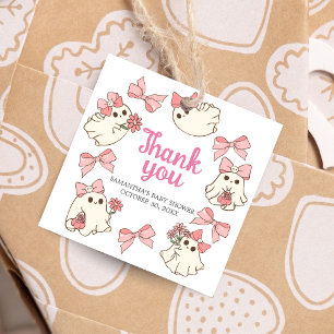 Girl Ghost Little Boo Halloween Baby Shower Square Favor Tags