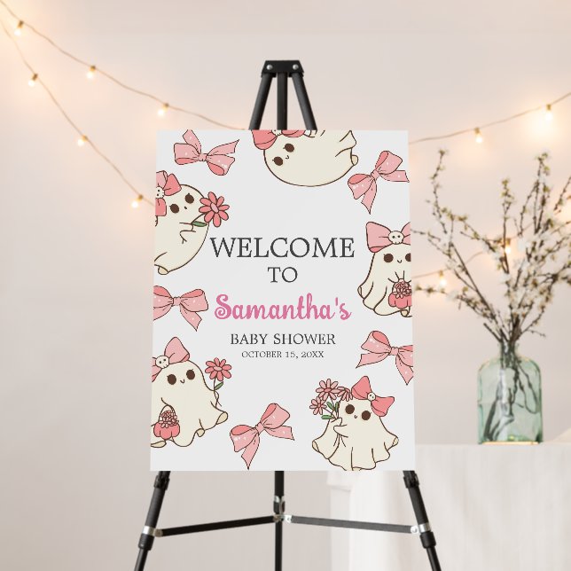 Girl Ghost Little Boo Halloween Baby Welcome Sign (In Situ (Stand))