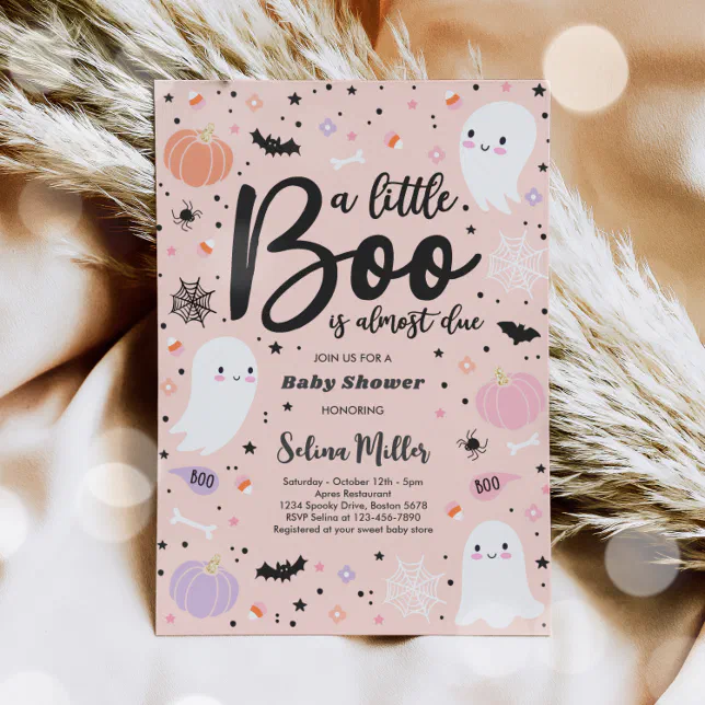 Girl Ghost Little Boo Is Due Halloween Baby Shower Invitation | Zazzle