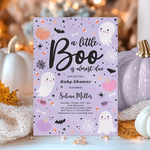 Girl Ghost Little Boo Is Due Halloween Baby Shower Invitation