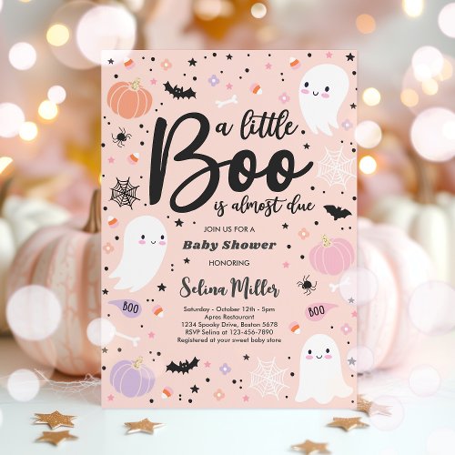 Girl Ghost Little Boo Is Due Halloween Baby Shower Invitation