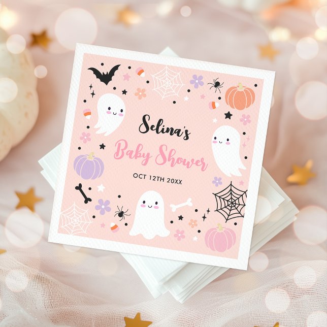 Girl Ghost Little Boo Is Due Halloween Baby Shower Napkins (Creator Uploaded)
