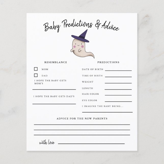 Girl Ghost Little Boo Predictions & Advice Card (Front)