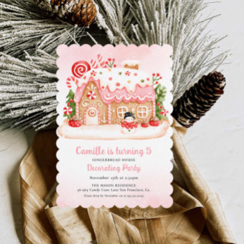 Girl Gingerbread House Decorating Birthday Party Invitation by CavaPartyDesign at Zazzle