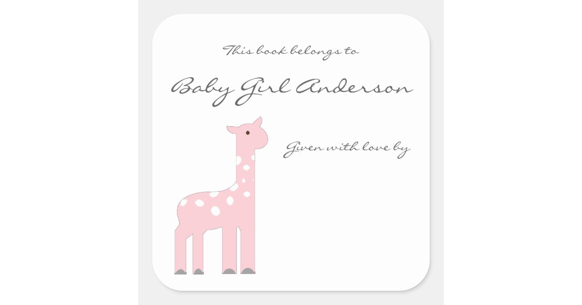 Girl Giraffe Baby Shower Bookplate Zazzle