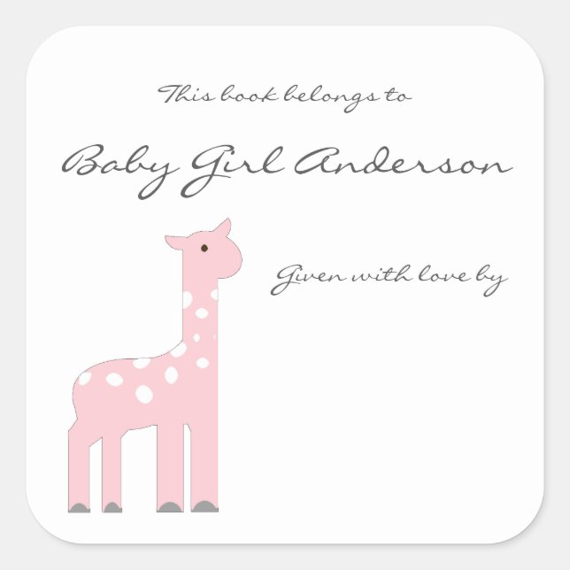 Girl Giraffe Baby Shower Bookplate (Front)