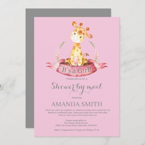 Girl Giraffe Baby Shower by Mail Invitation