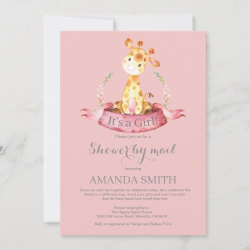 Girl Giraffe Baby Shower by Mail Invitation